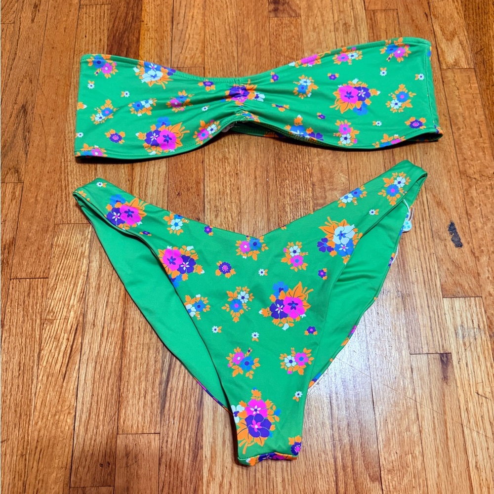 Frankie's Bikinis Vibrant Green Floral Bikini Set
